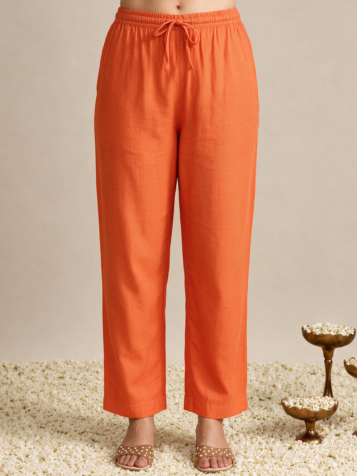 Chanderi Solid Orange Trousers Trousers