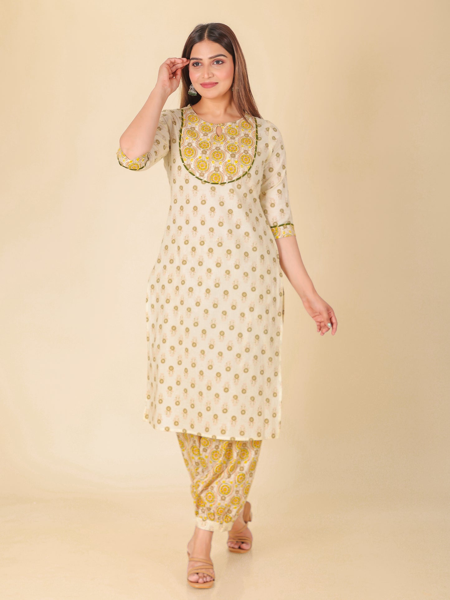 Soft Cotton Floral Straight White Kurta
