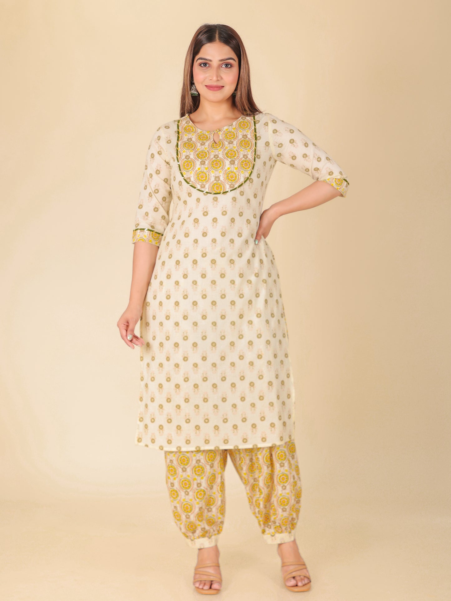 Soft Cotton Floral Straight White Kurta