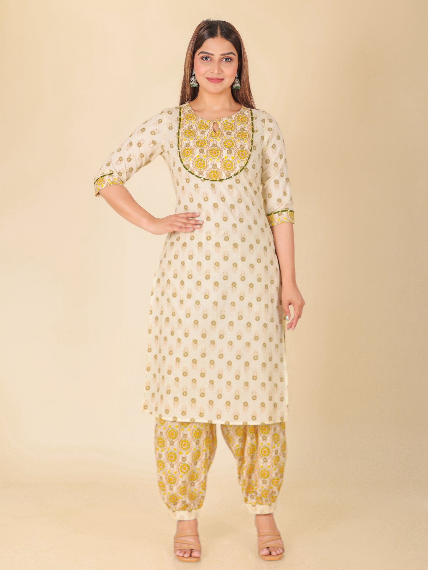 Soft Cotton Floral Straight White Kurta