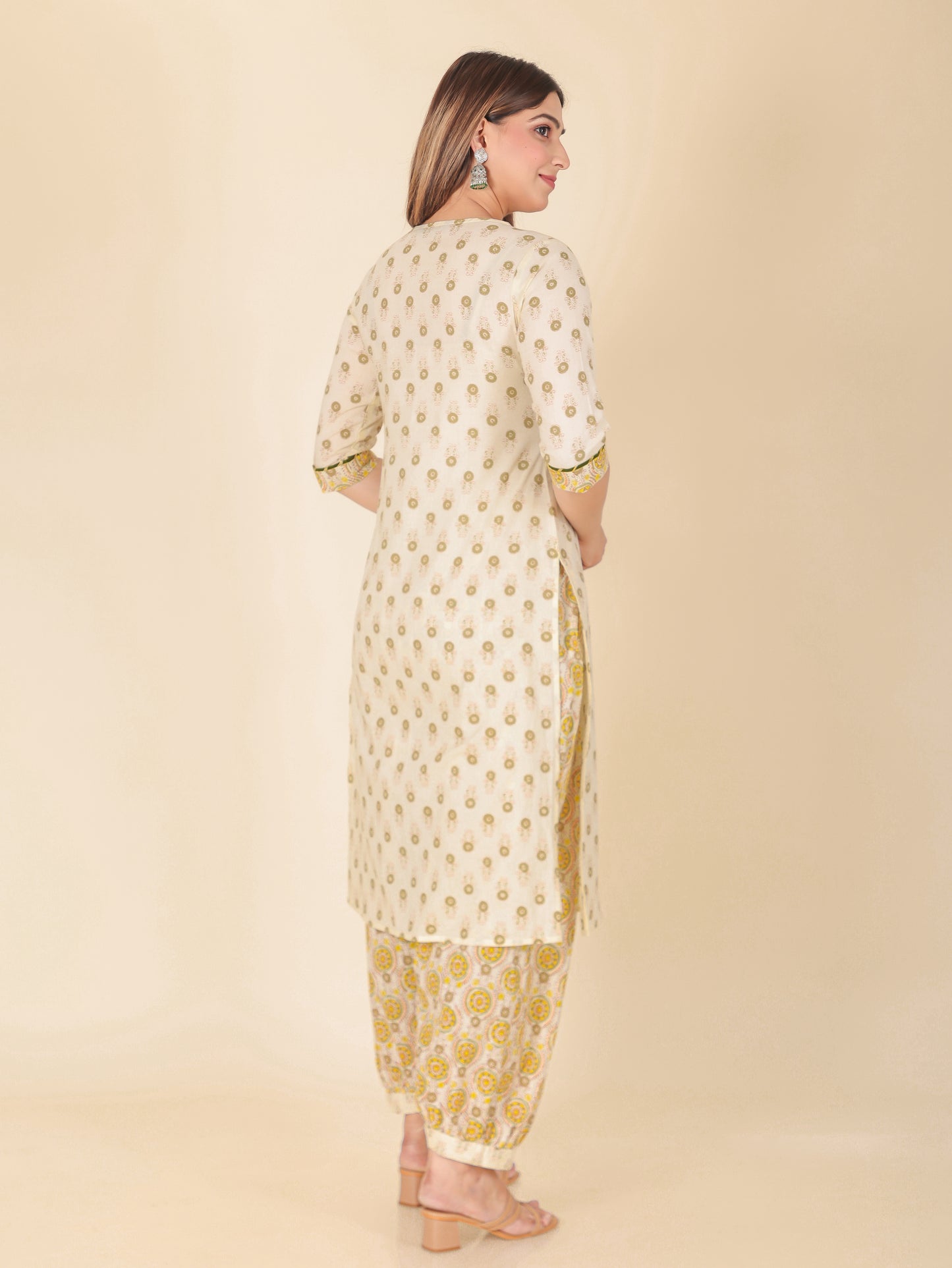 Soft Cotton Floral Straight White Kurta