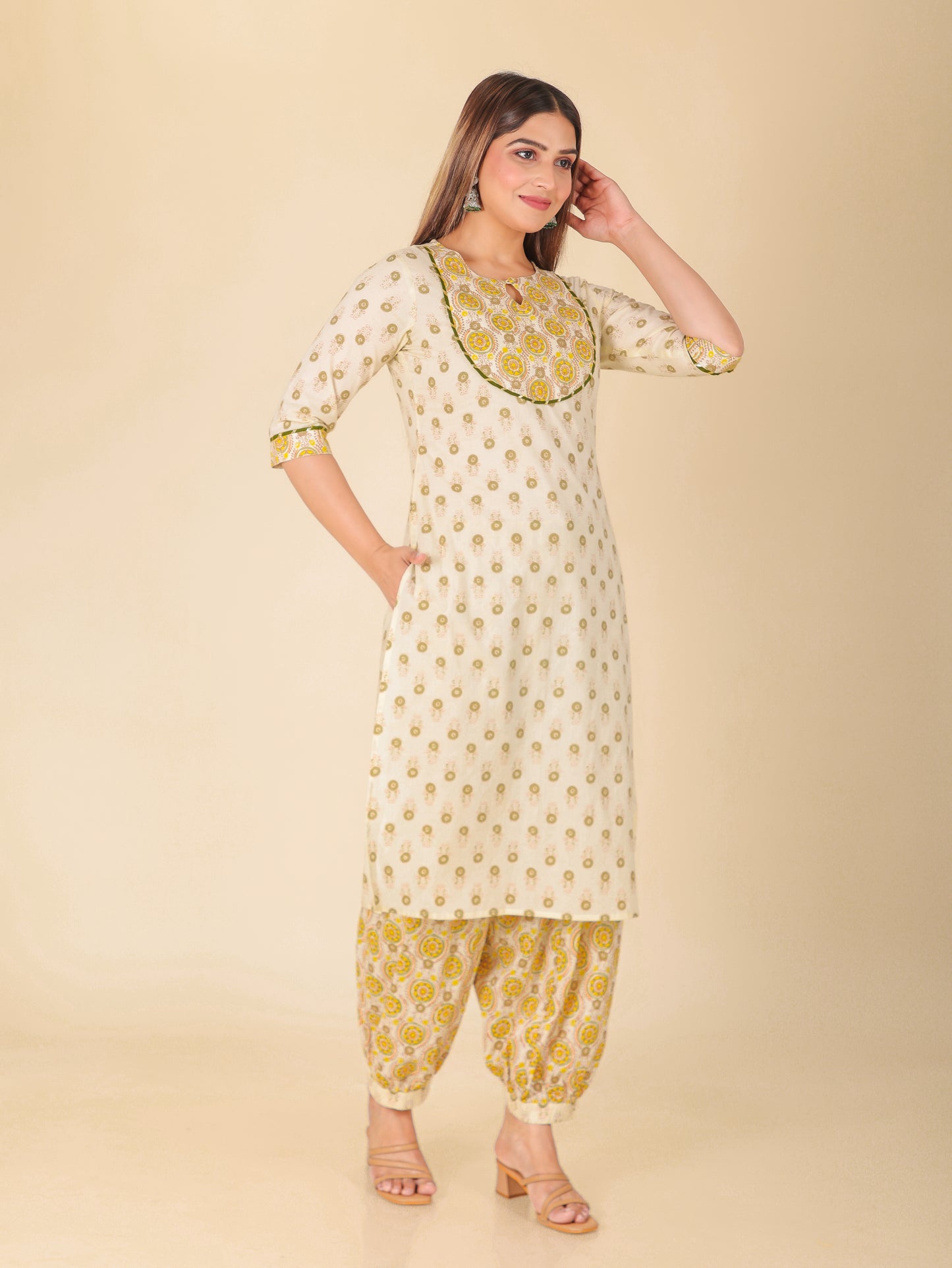 Soft Cotton Floral Straight White Kurta