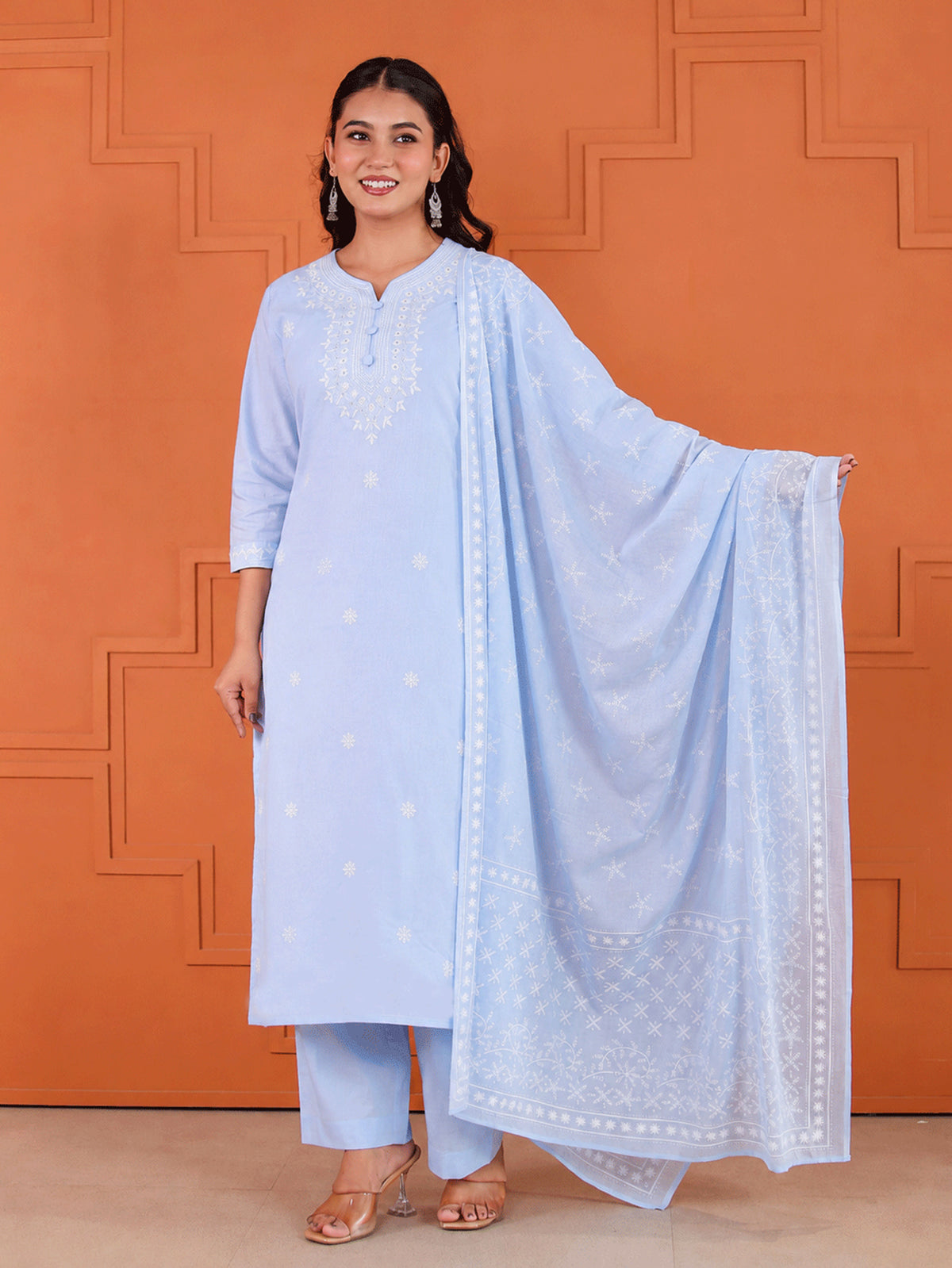 Cotton voile Butta Baby Blue Dupatta