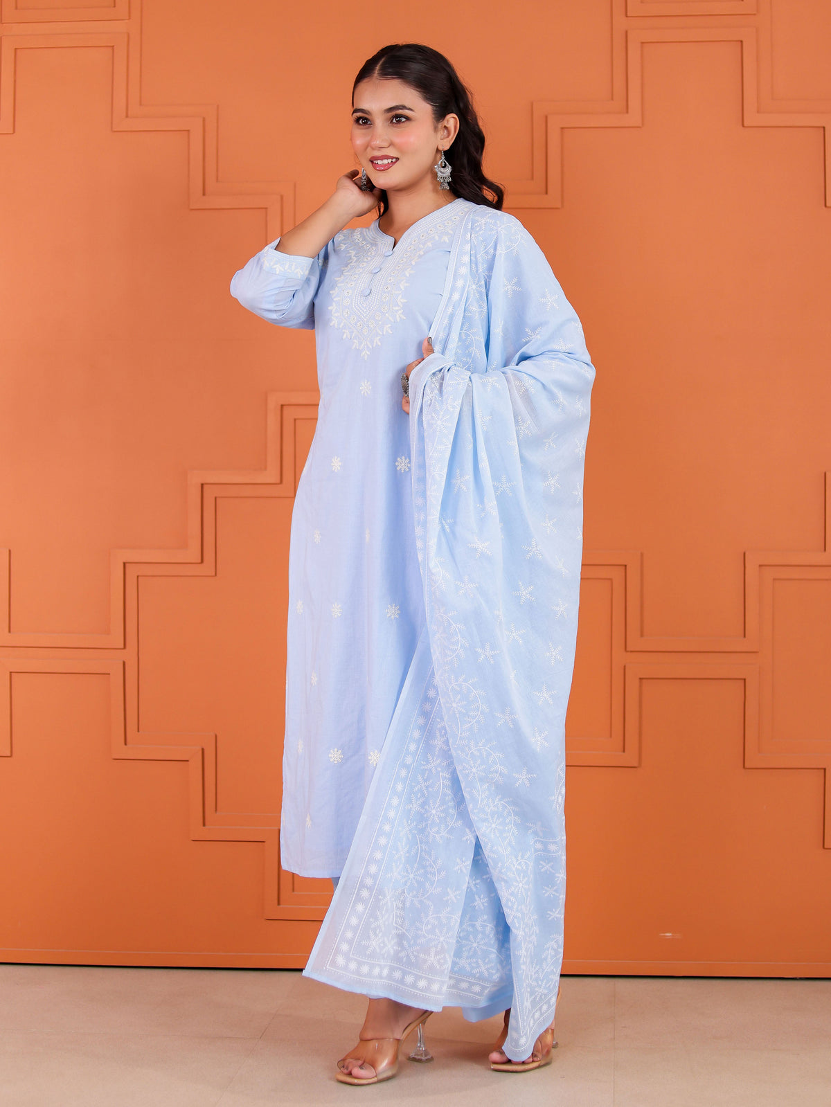 Cotton voile Butta Baby Blue Dupatta
