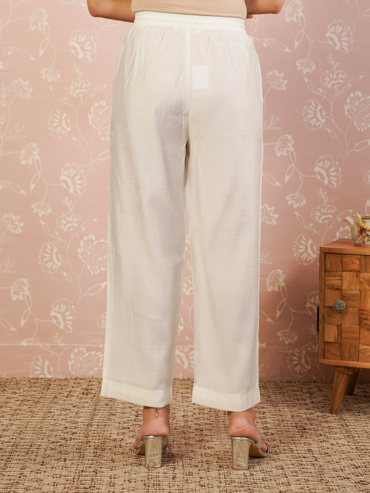 chanderi solid cream trousers trousers