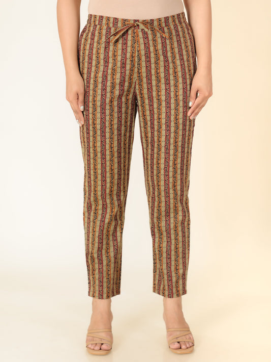 Soft Cotton Striped Red Tapered Trousers