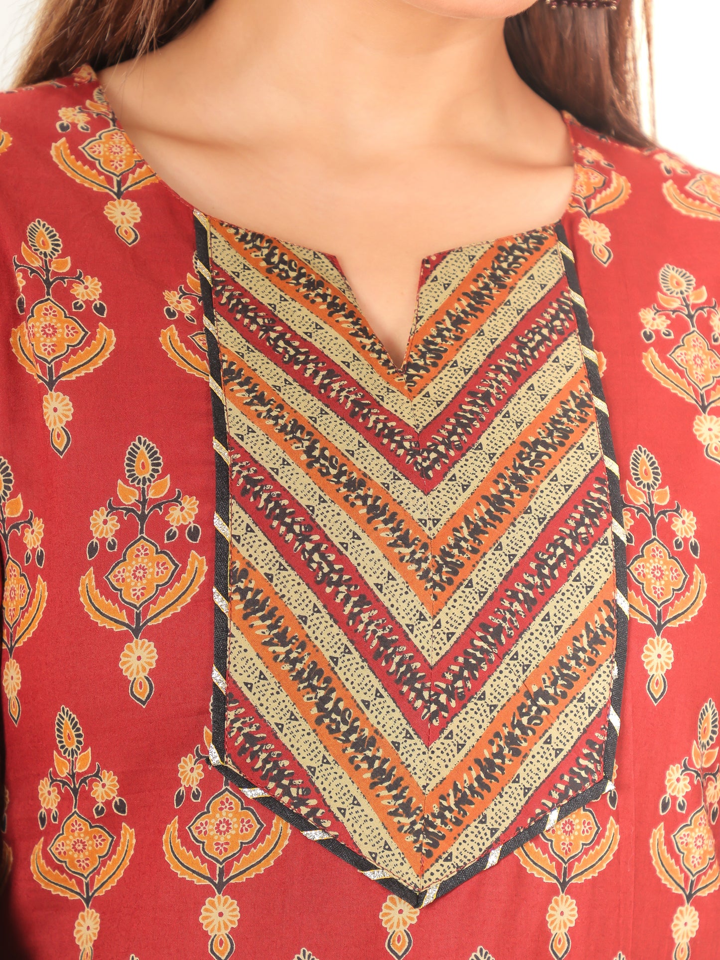 Soft Cotton Floral Straight Red Kurta