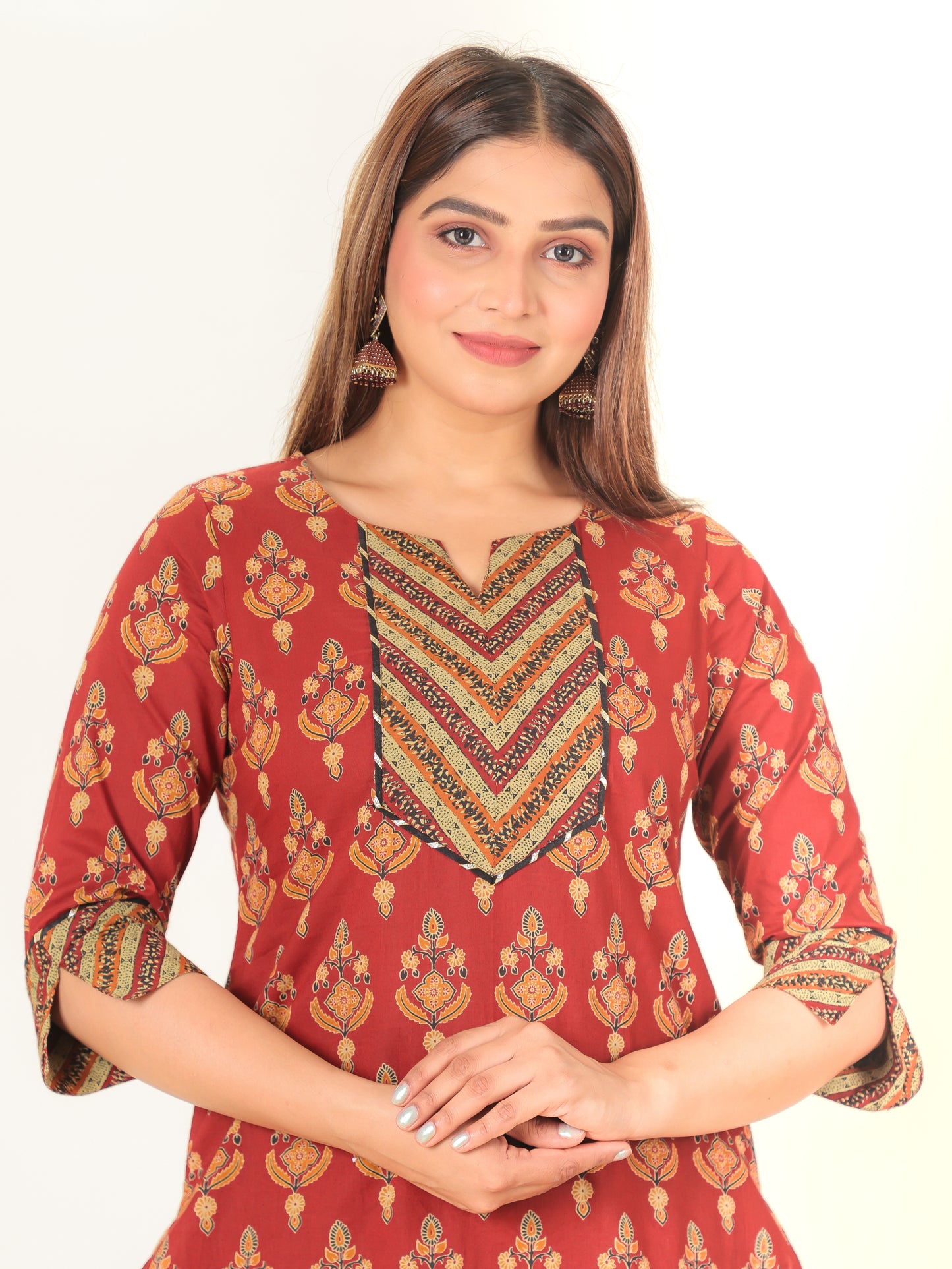 Soft Cotton Floral Straight Red Kurta