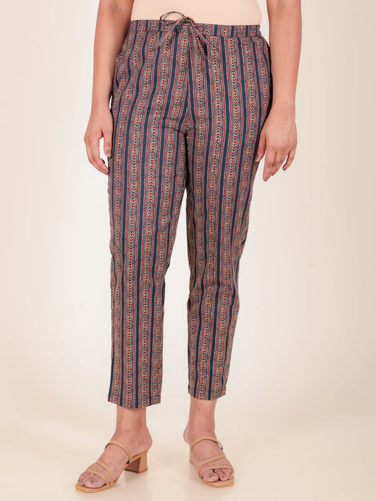 Soft Cotton Striped Blue Tapered Trousers