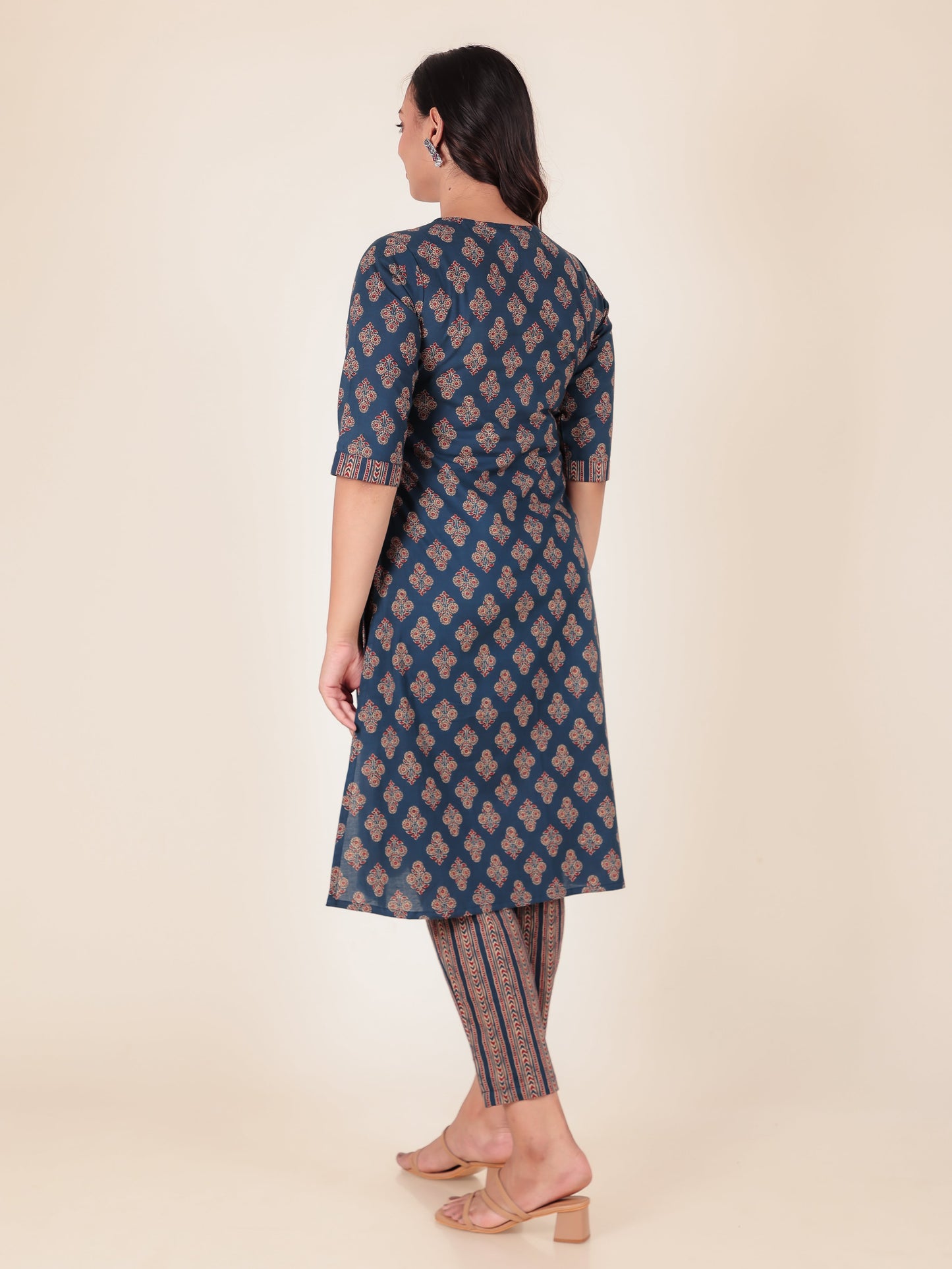Soft Cotton Floral A-line Blue Kurta