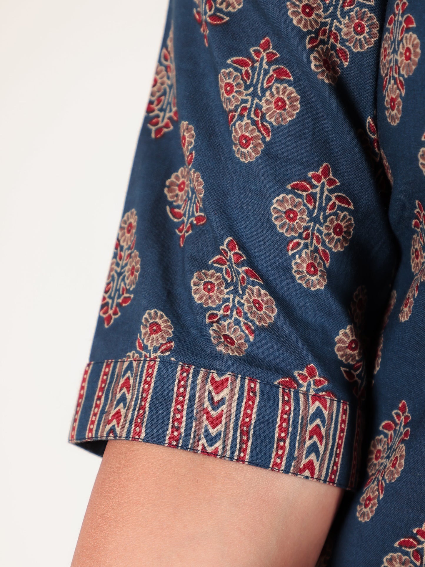 Soft Cotton Floral A-line Blue Kurta