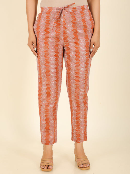 Soft Cotton Chevron Brown Tapered Trousers