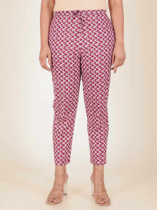 Soft Cotton Chevron Pink Tapered Trousers