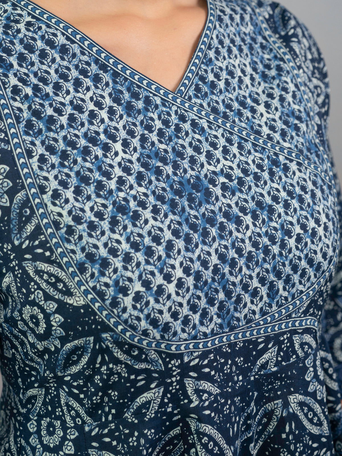 Soft Cotton Floral Anarkali Indigo Blue Kurta