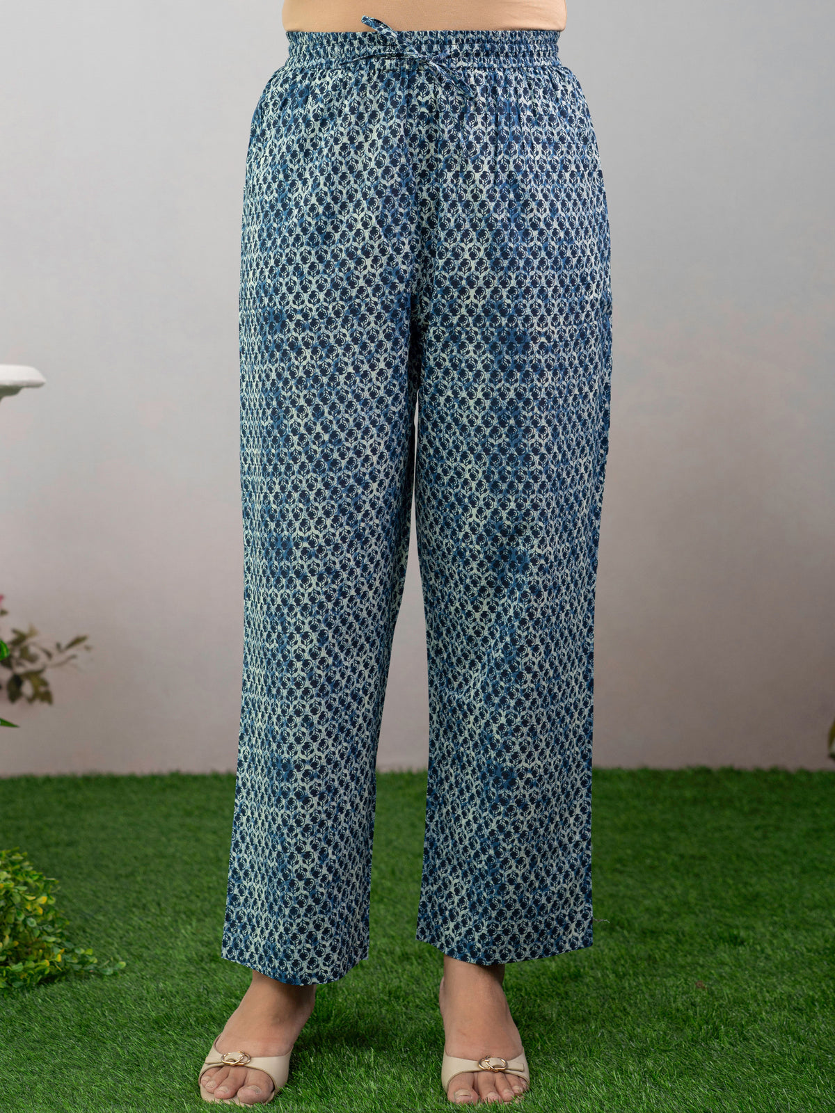 Soft Cotton Floral Anarkali Indigo Blue Kurta
