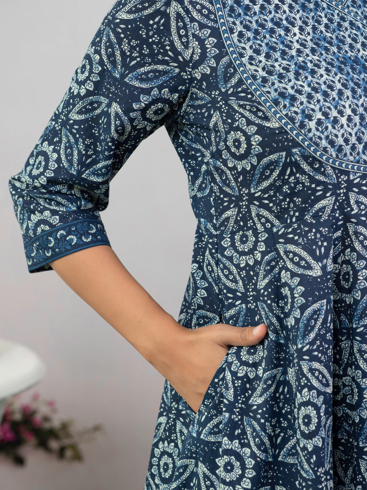 Soft Cotton Floral Anarkali Indigo Blue Kurta