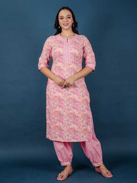 Soft Cotton Floral Straight Blue Kurta