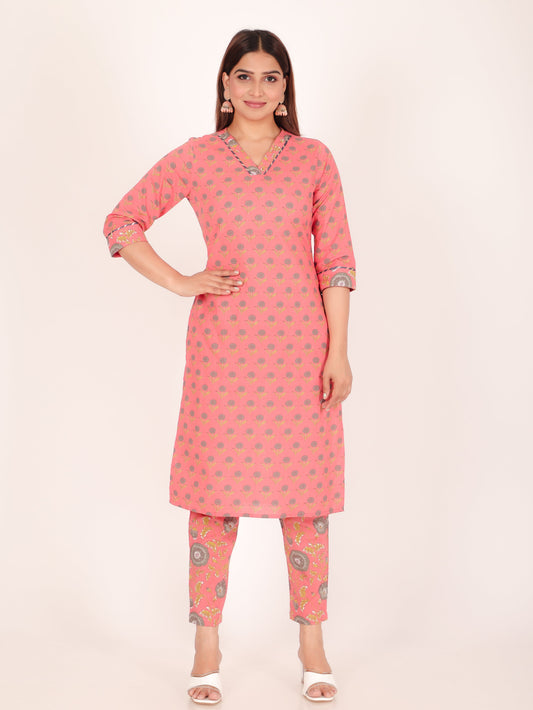 Soft Cotton Floral Straight Orange Kurta