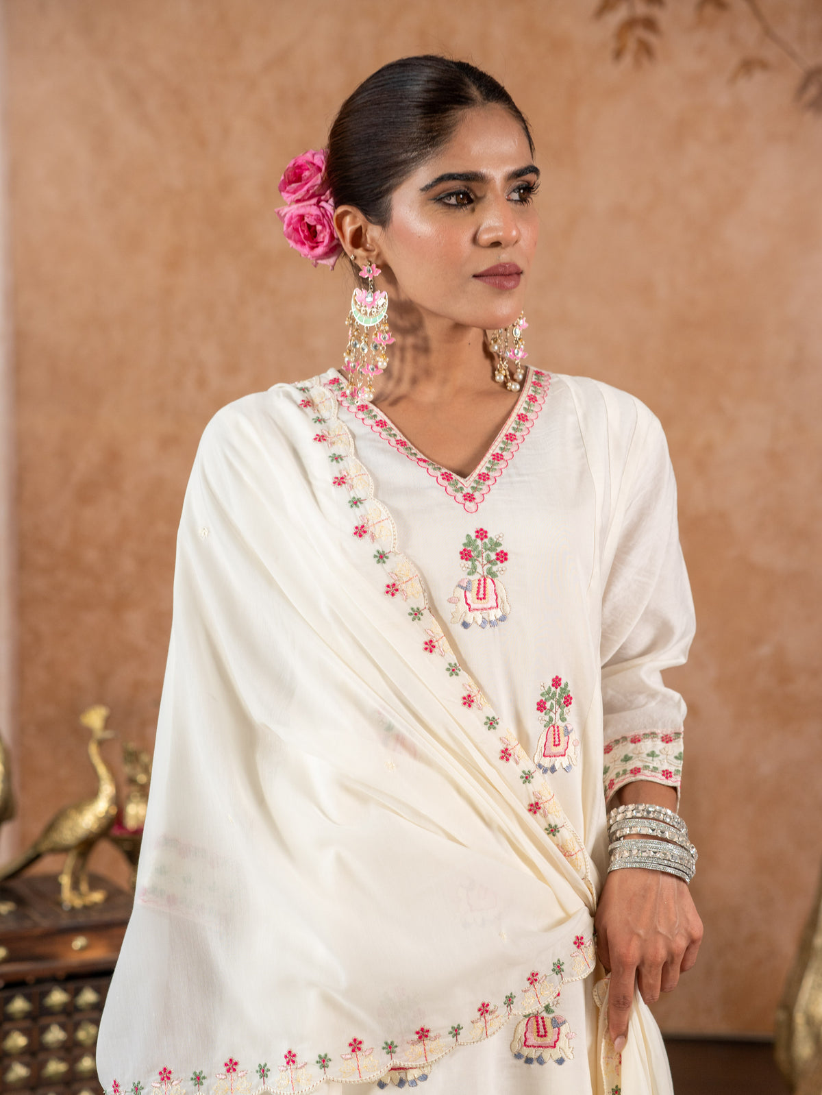 Embroidered Chanderi Solid Anarkali Sage Green Kurta