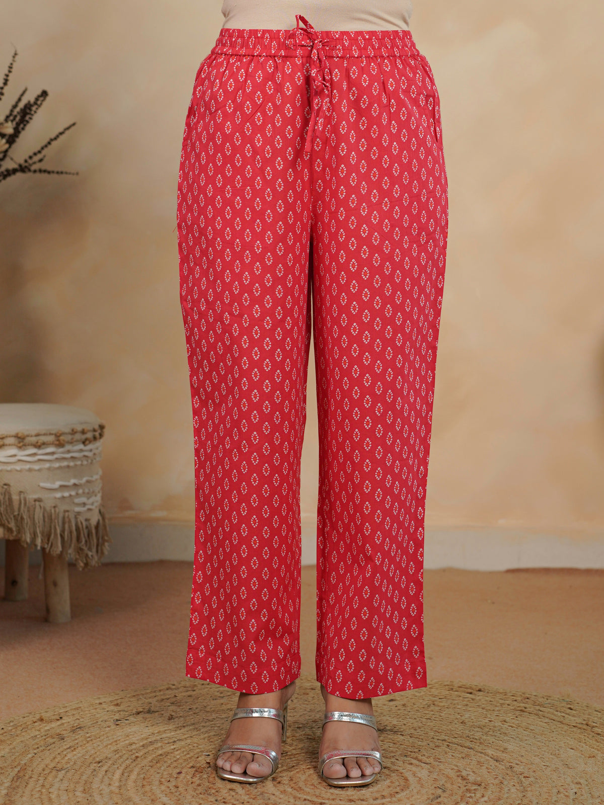 soft cotton bandhani red palazzo