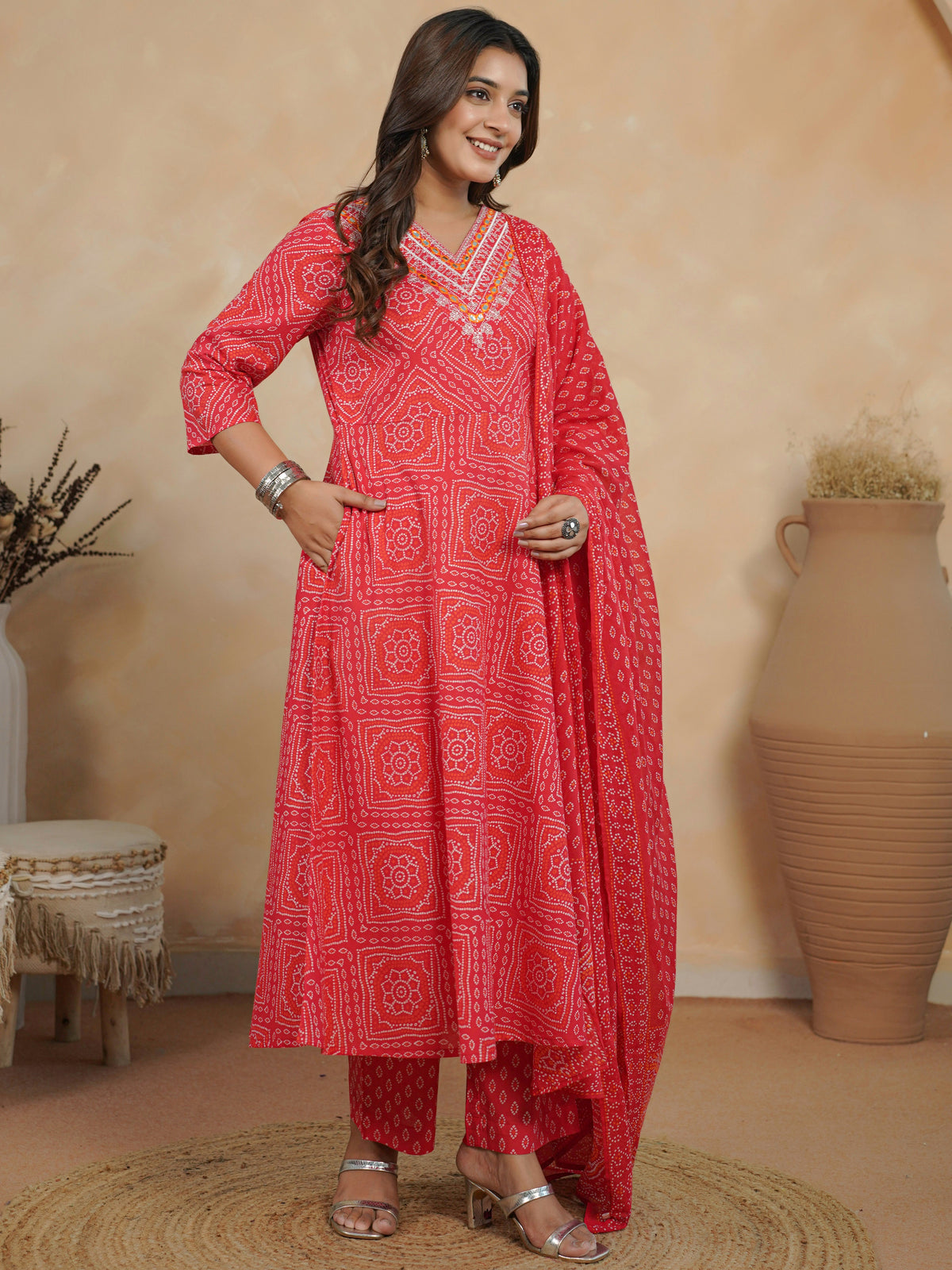 cotton voile bandhani red dupatta