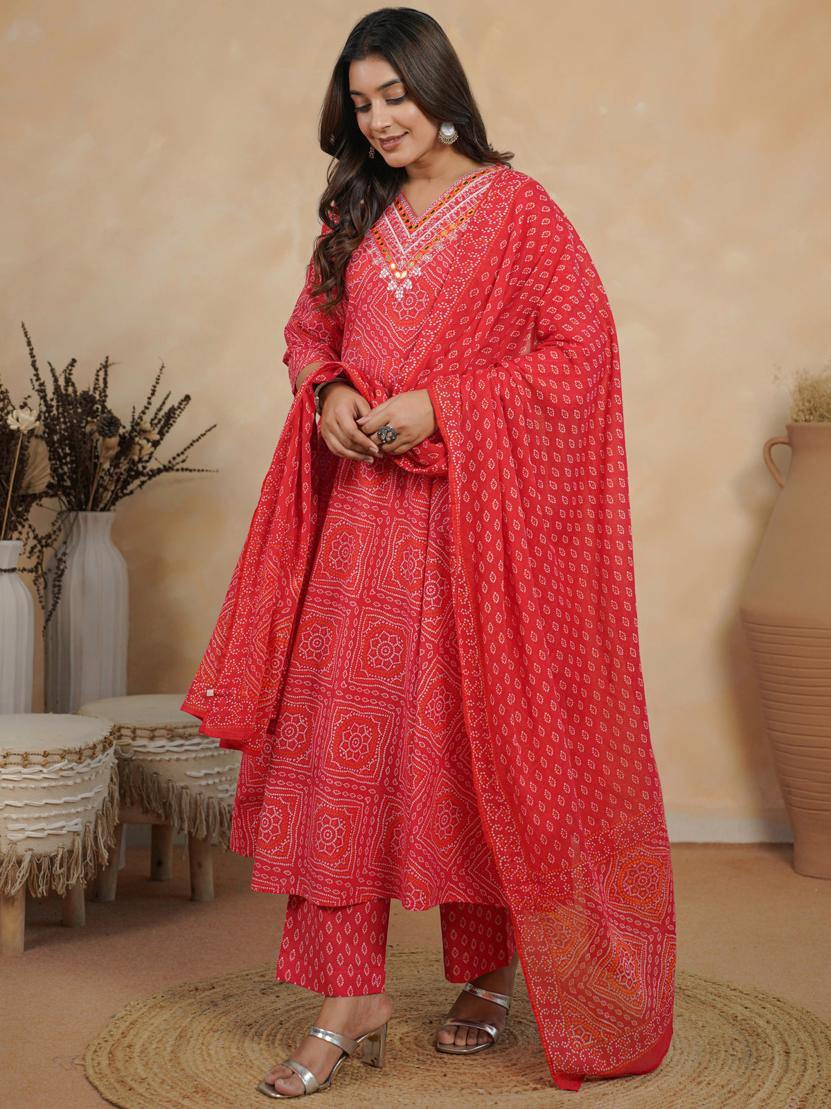 cotton voile bandhani red dupatta