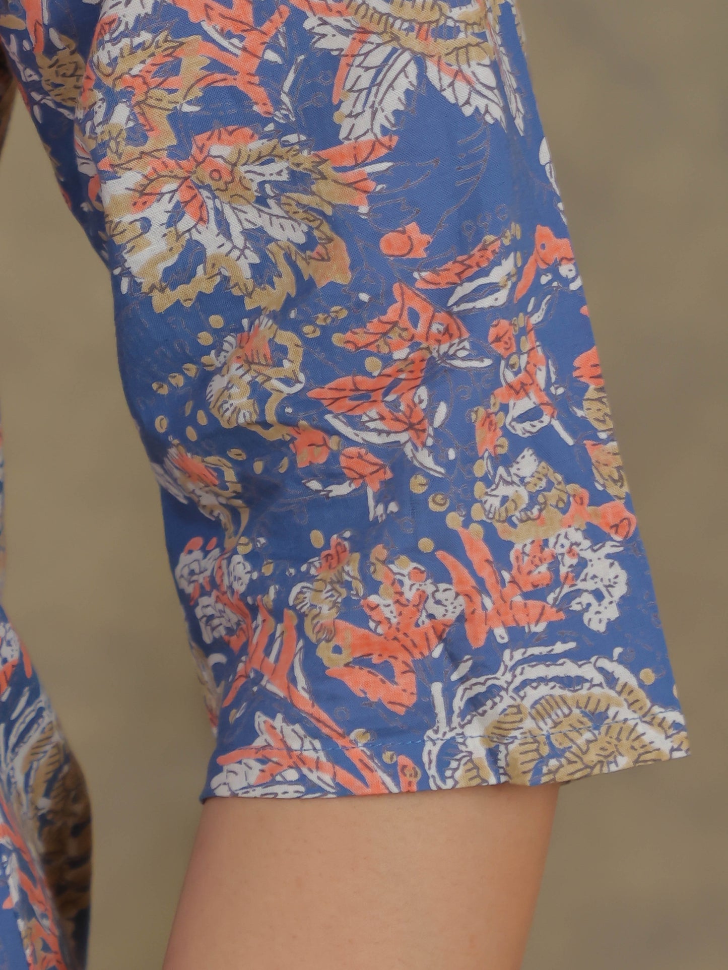 Soft Cotton Floral Straight Blue Kurta