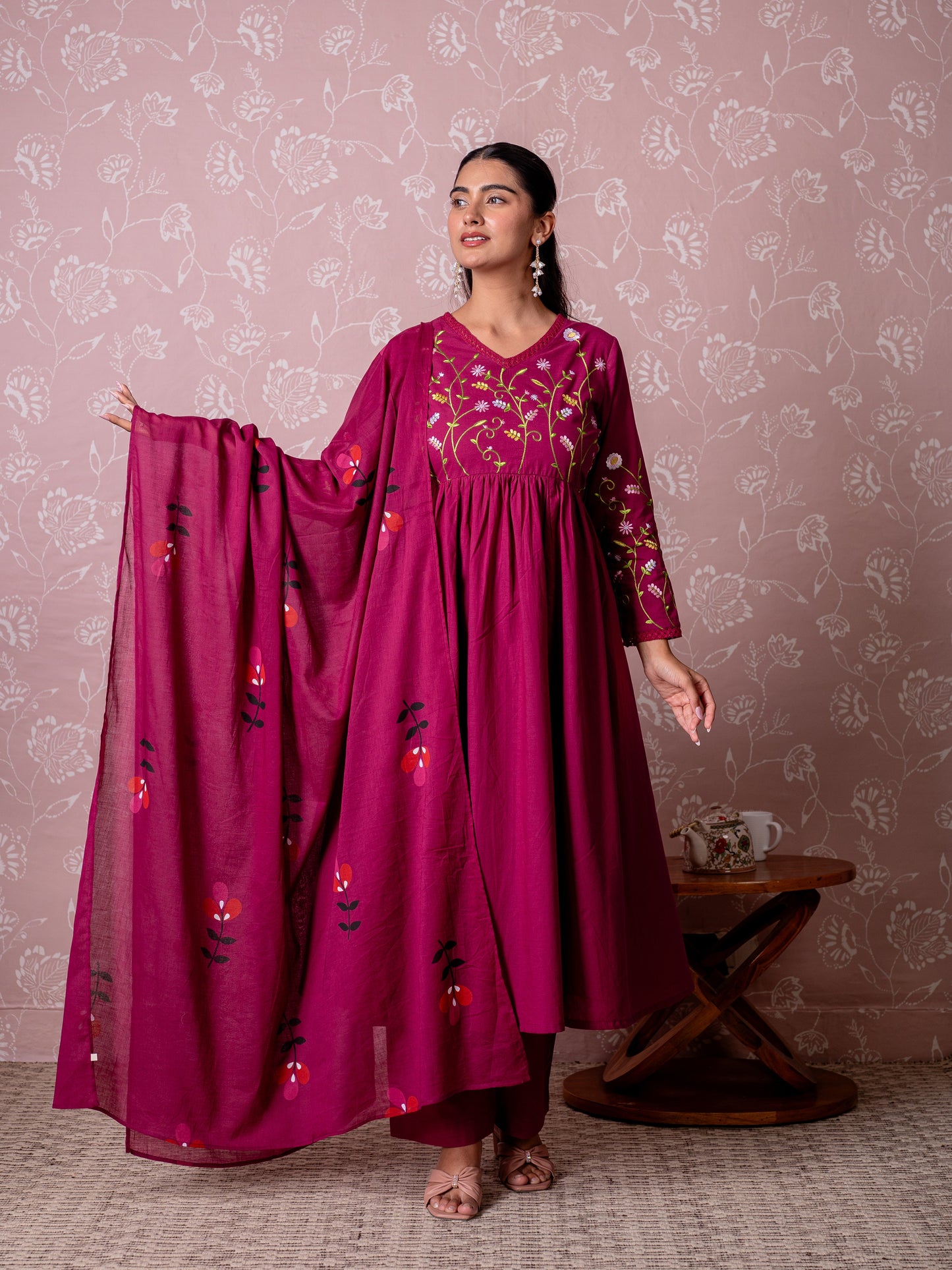 Cotton voile Butta Wine Dupatta