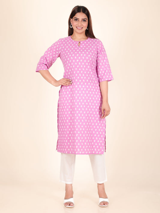 Soft Cotton Butti Straight Pink Kurta