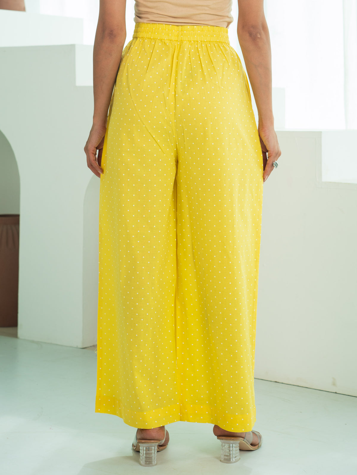 Soft Cotton Polka Yellow Palazzo Trousers