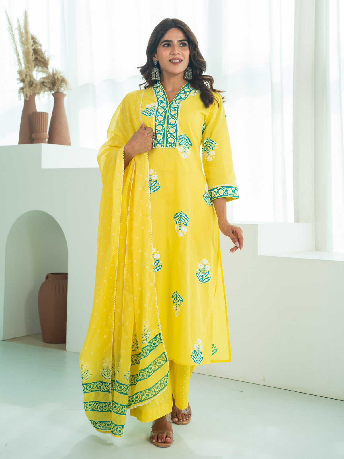 Soft Cotton Floral Straight Yellow Kurta