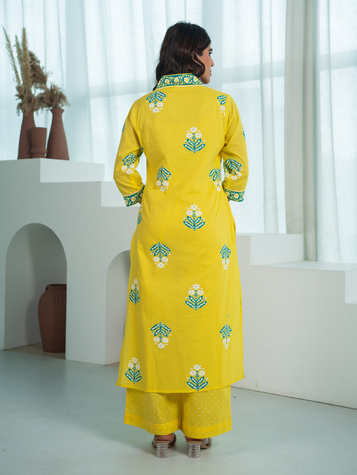 Soft Cotton Floral Straight Yellow Kurta