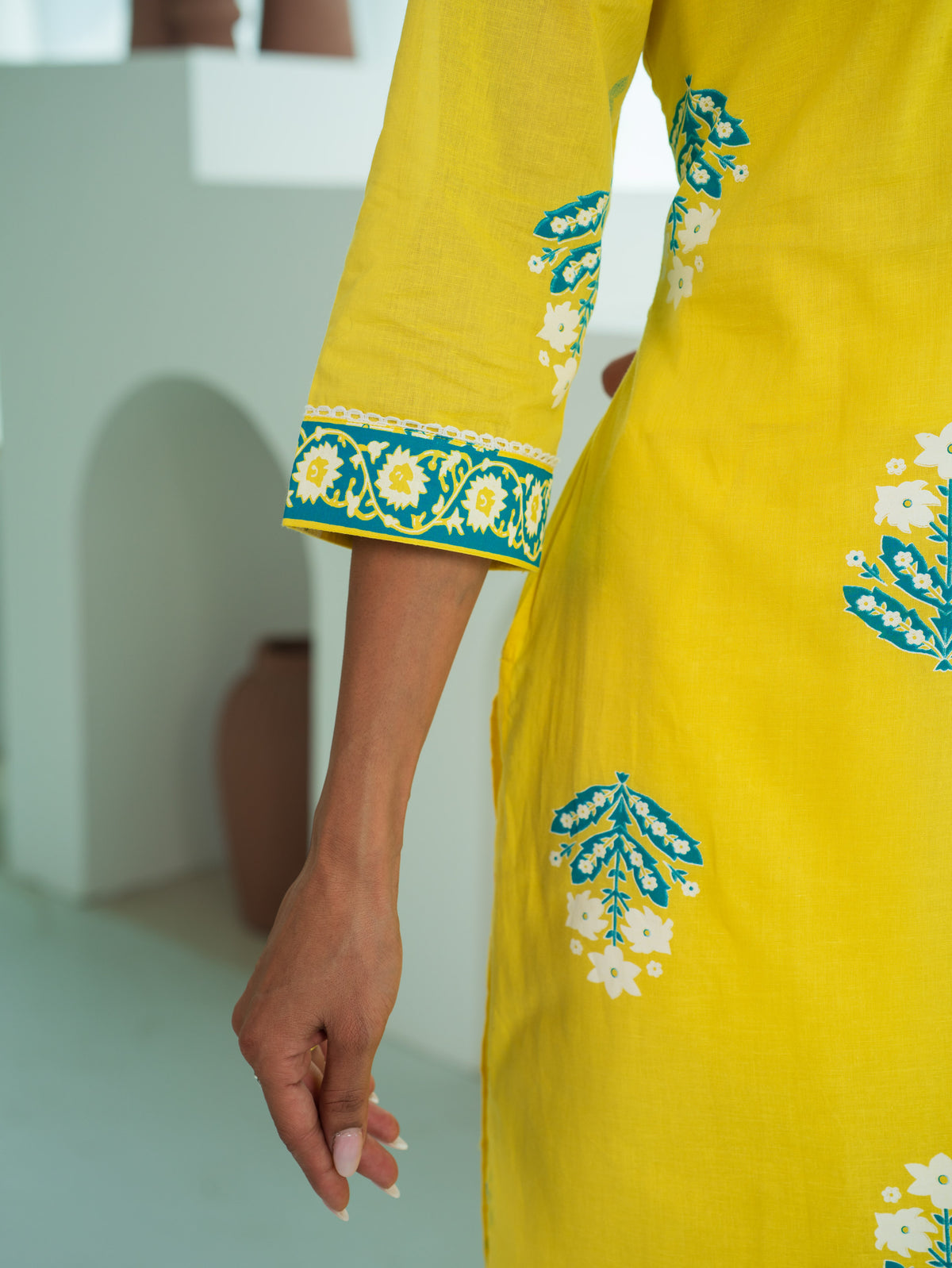 Soft Cotton Floral Straight Yellow Kurta