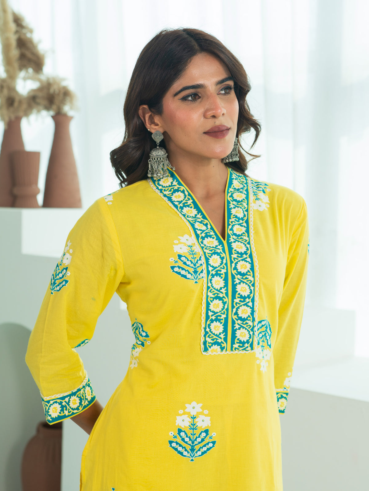 Soft Cotton Floral Straight Yellow Kurta