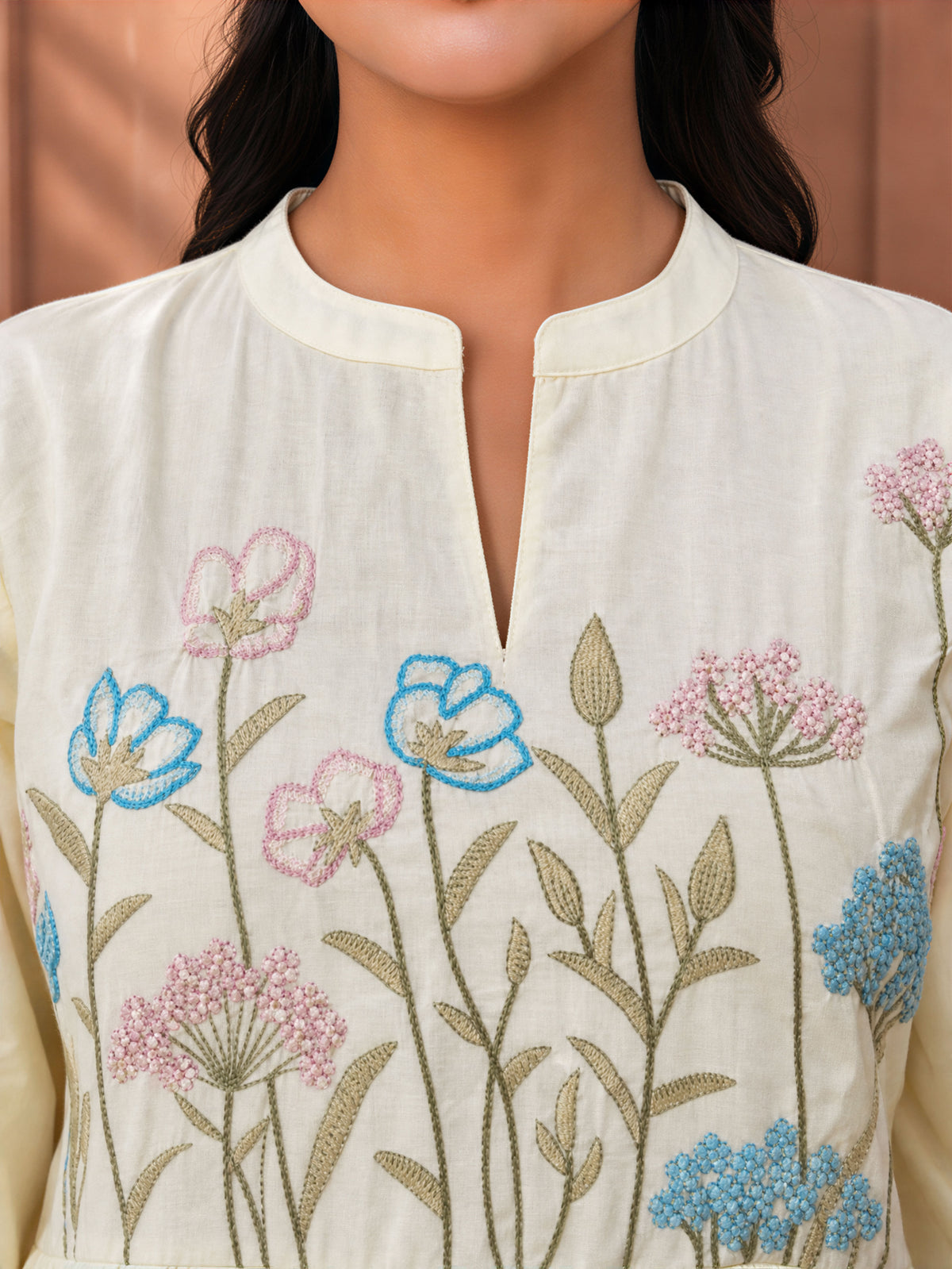 Embroidered Soft cotton Solid Anarkali Off White Kurta