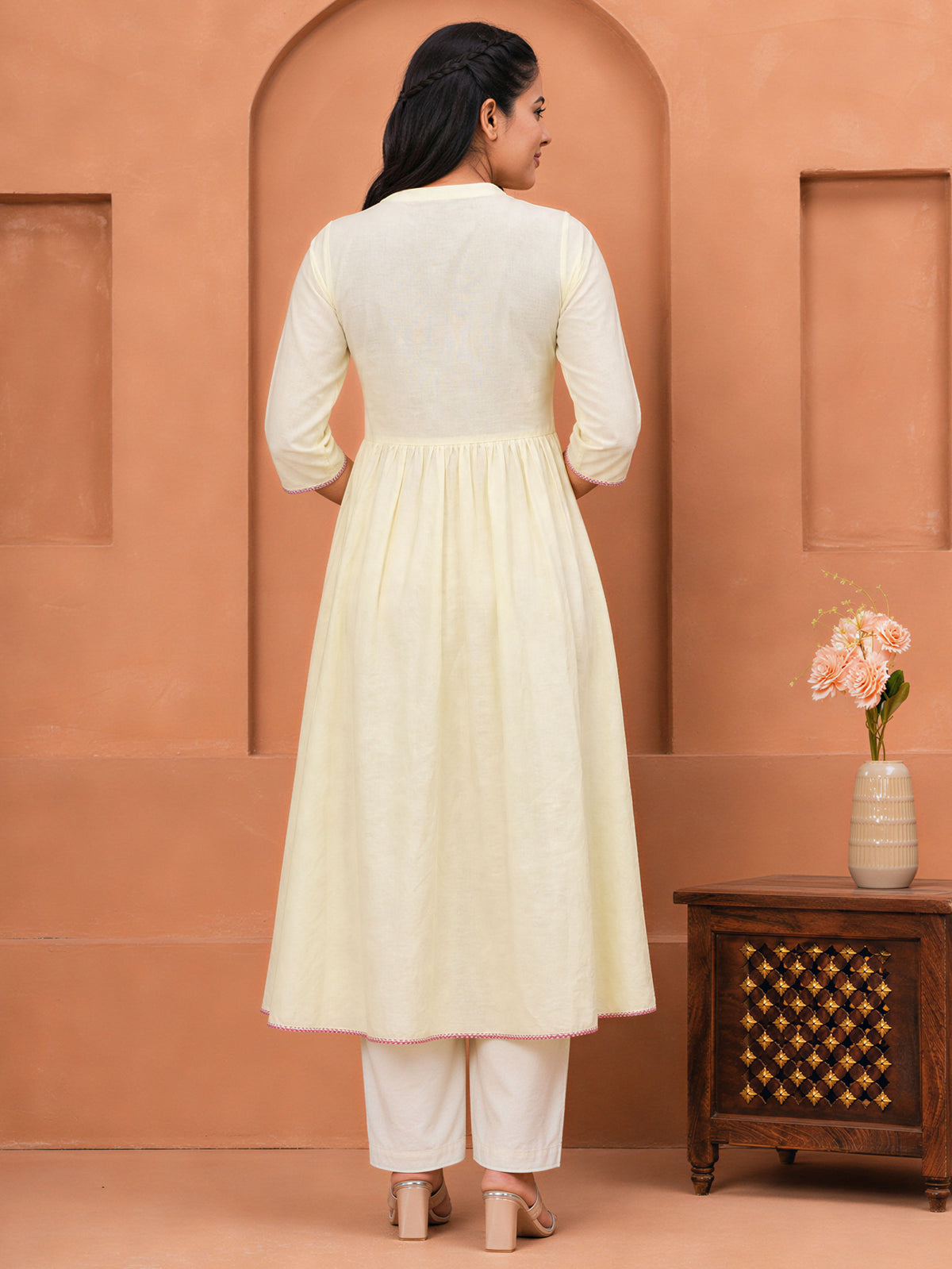 Embroidered Soft cotton Solid Anarkali Off White Kurta