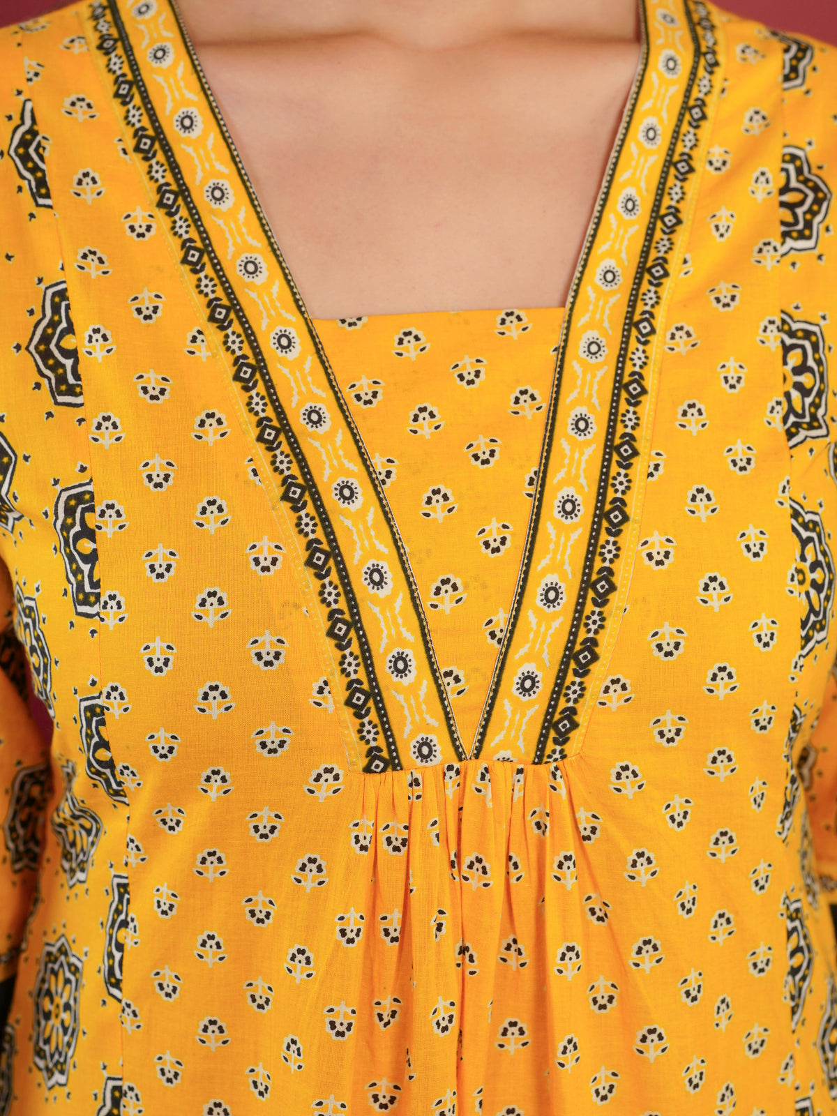 Soft Cotton Geometric A-line Orange Kurta