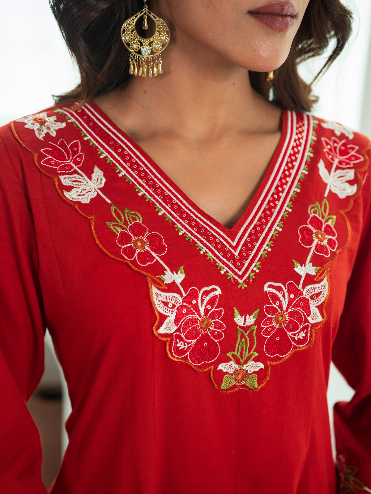 Embroidered Soft Cotton Solid Anarkali Rust Kurta