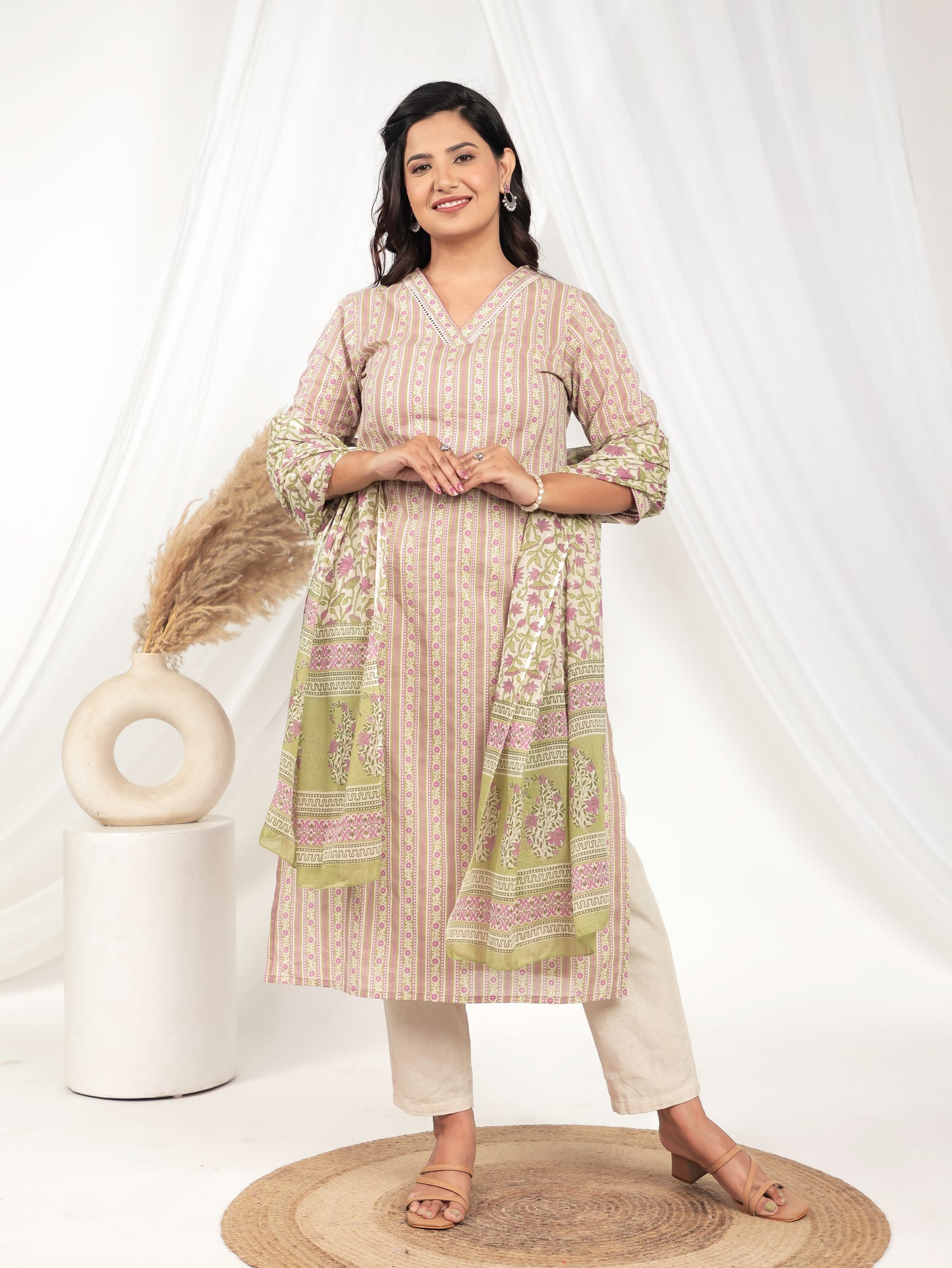 Voile Cotton Floral White Dupatta