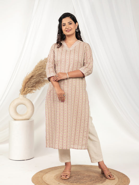 Soft Cotton Striped Straight White Kurta