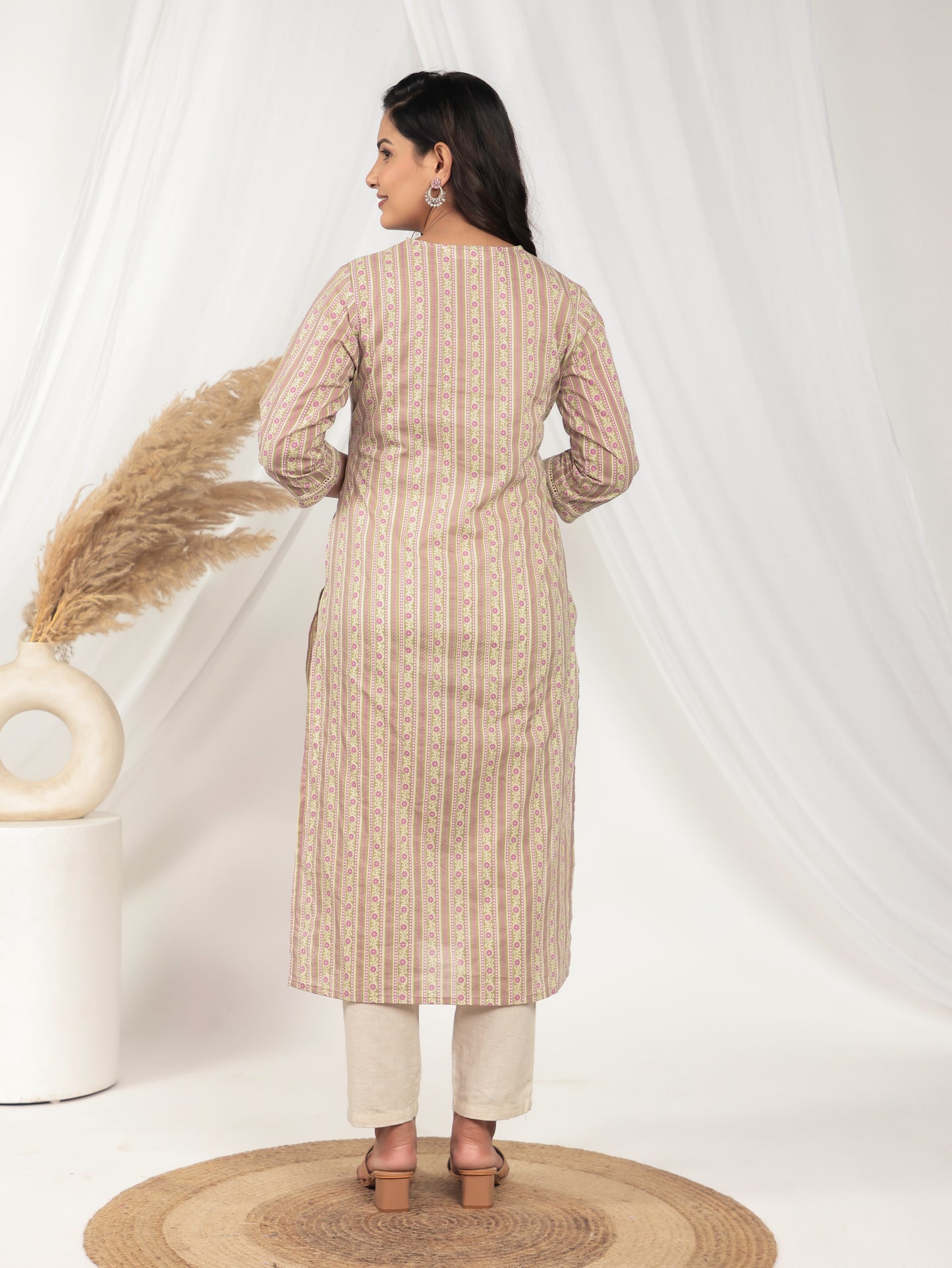 Soft Cotton Striped Straight White Kurta