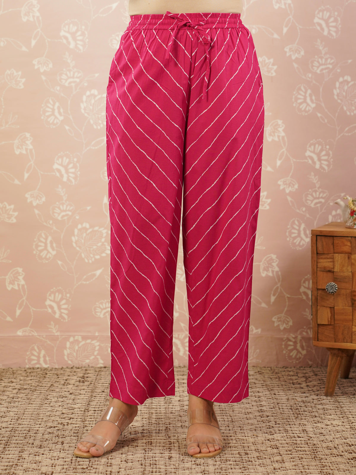 Embroidered soft cotton bandhani straight royal pink kurta
