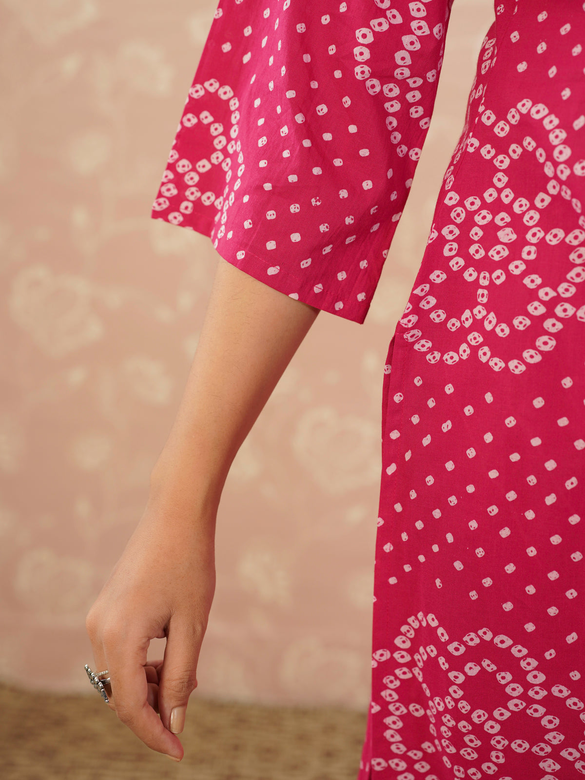 Embroidered soft cotton bandhani straight royal pink kurta