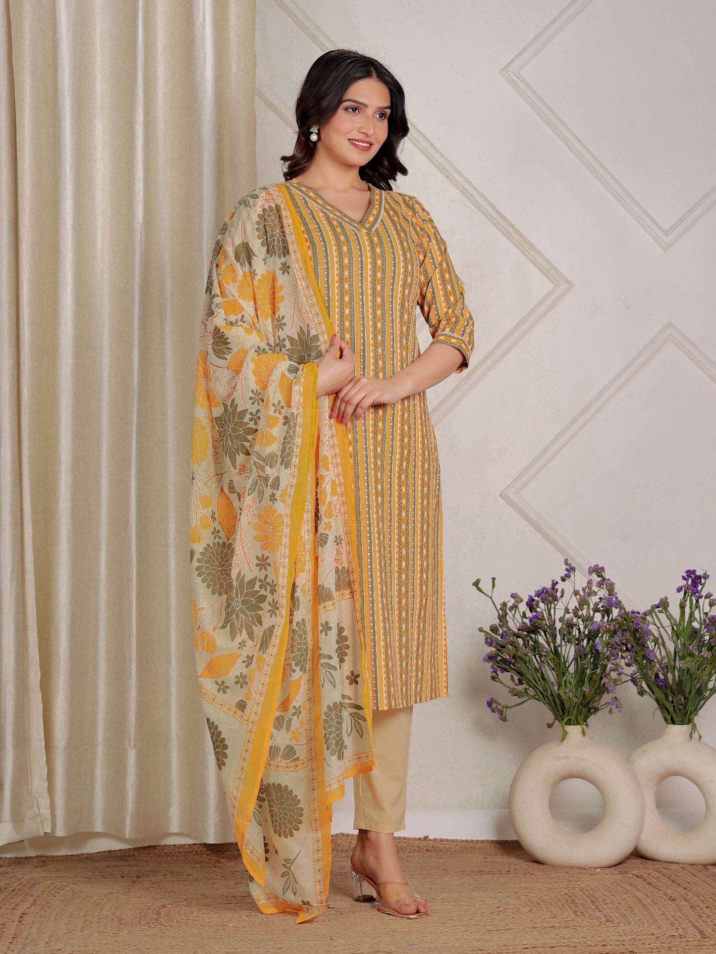Cotton Voile Floral Off White Dupatta