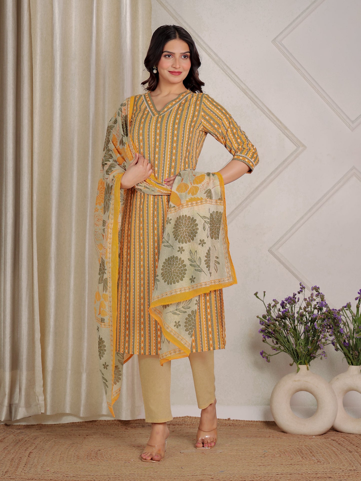 Cotton Voile Floral Off White Dupatta