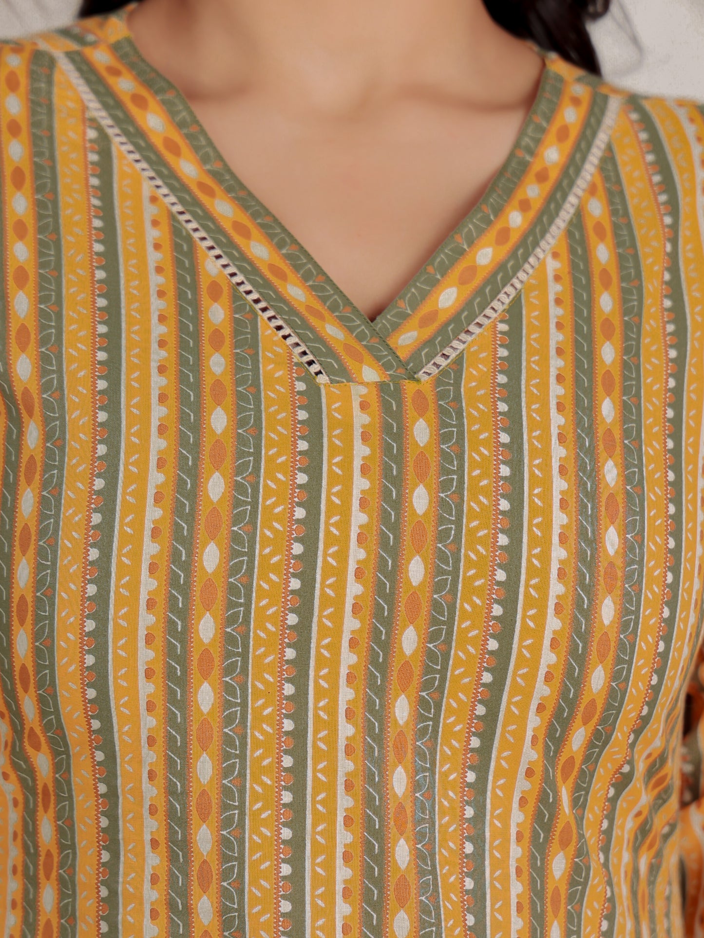 Soft Cotton Striped Straight Yellow Kurta