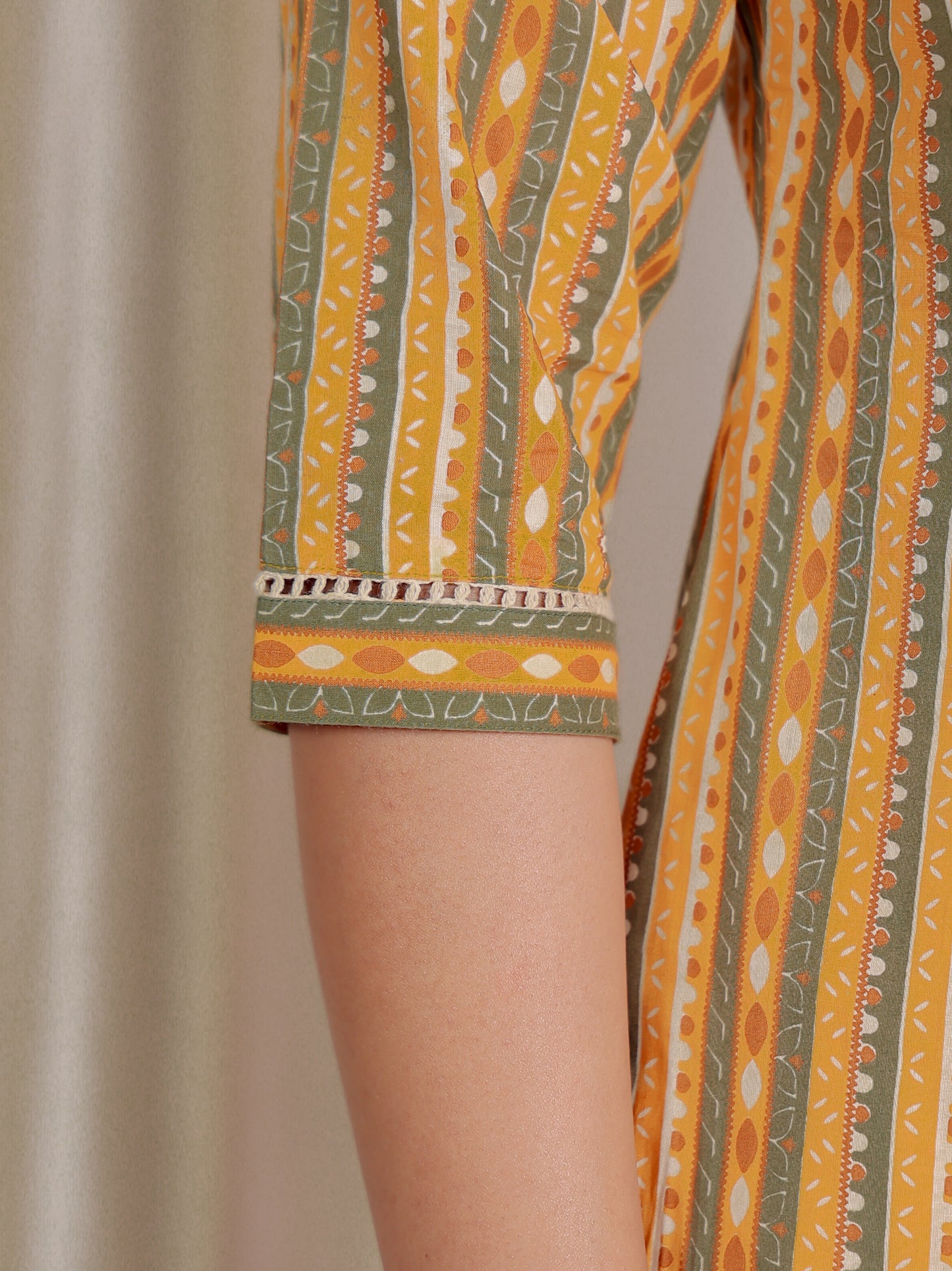 Soft Cotton Striped Straight Yellow Kurta