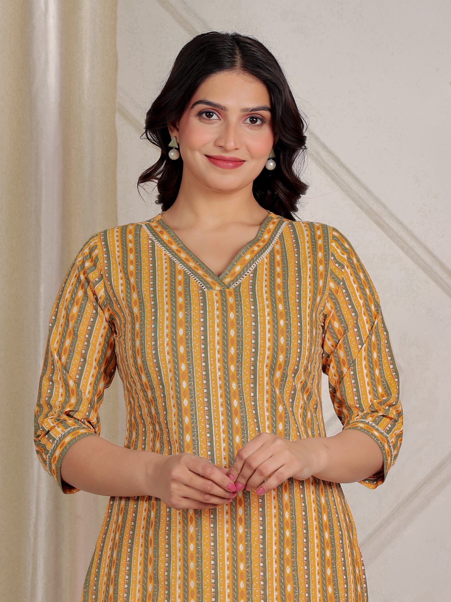 Soft Cotton Striped Straight Yellow Kurta