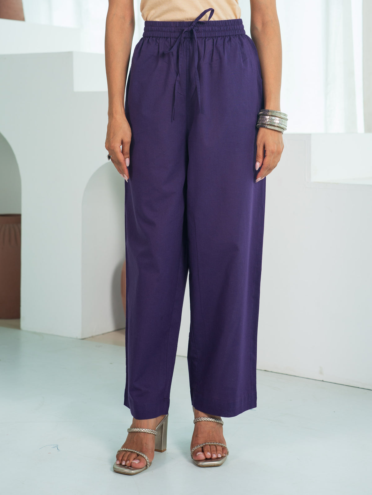 Soft Cotton Solid Violet Trousers