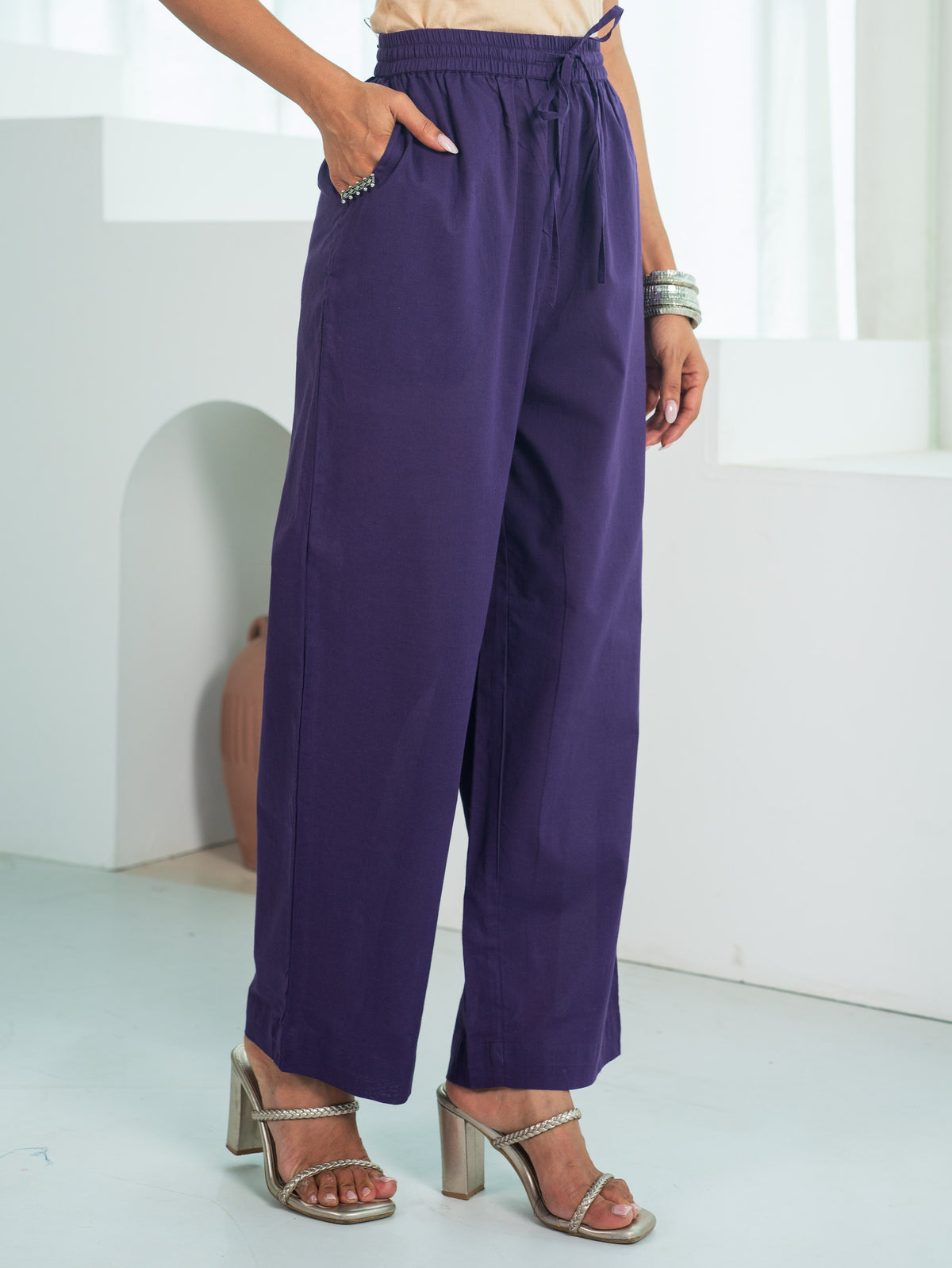 Soft Cotton Solid Violet Trousers